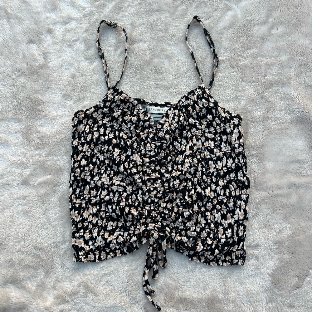 Black Floral Cinched Tank Top